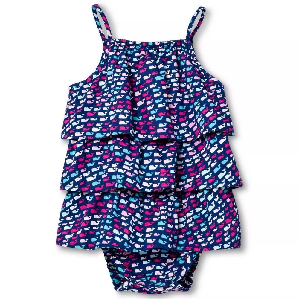 Vineyard Vines by Target Ruffle Bubble Romper Navy Whales